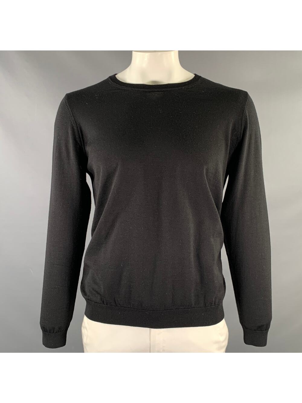 HUGO BOSS Size XL Black Knitted Wool Crew-Neck Pullover